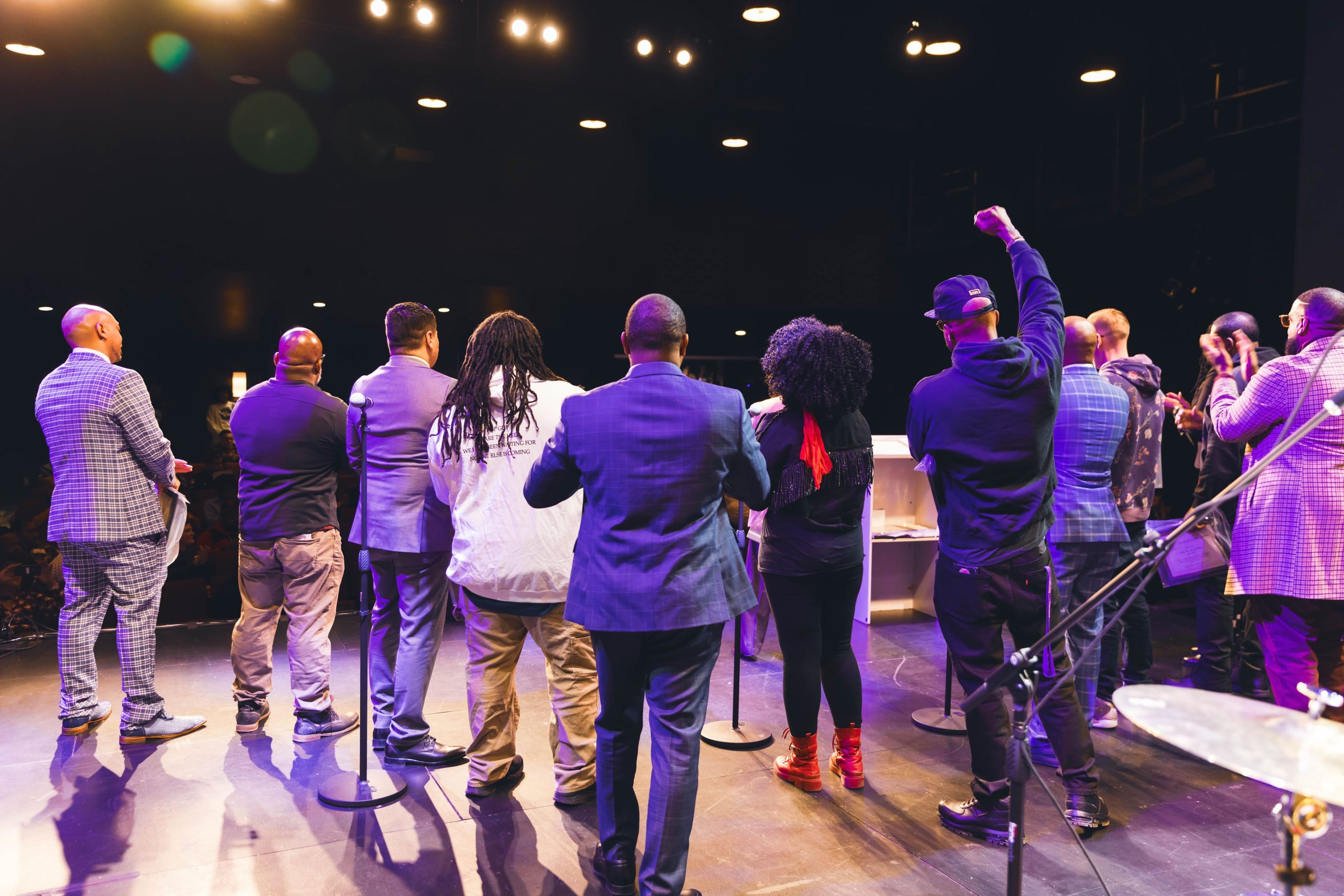 On stage, a number of advocates celebrated for RTV finally becoming law