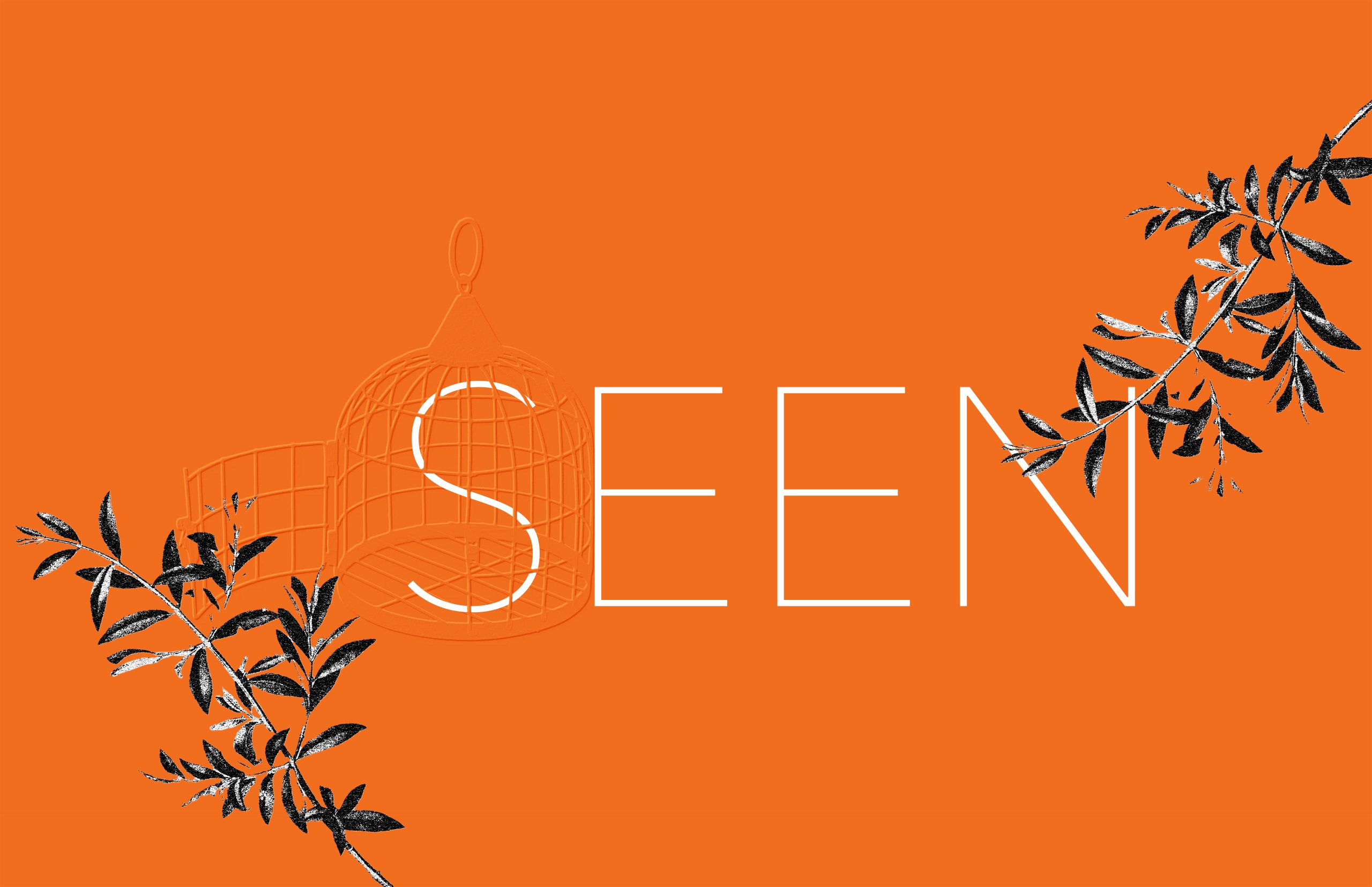 SEEN @ WAM orange logo with vines and birdcage SEEN @ WAM orange logo with vines and birdcage